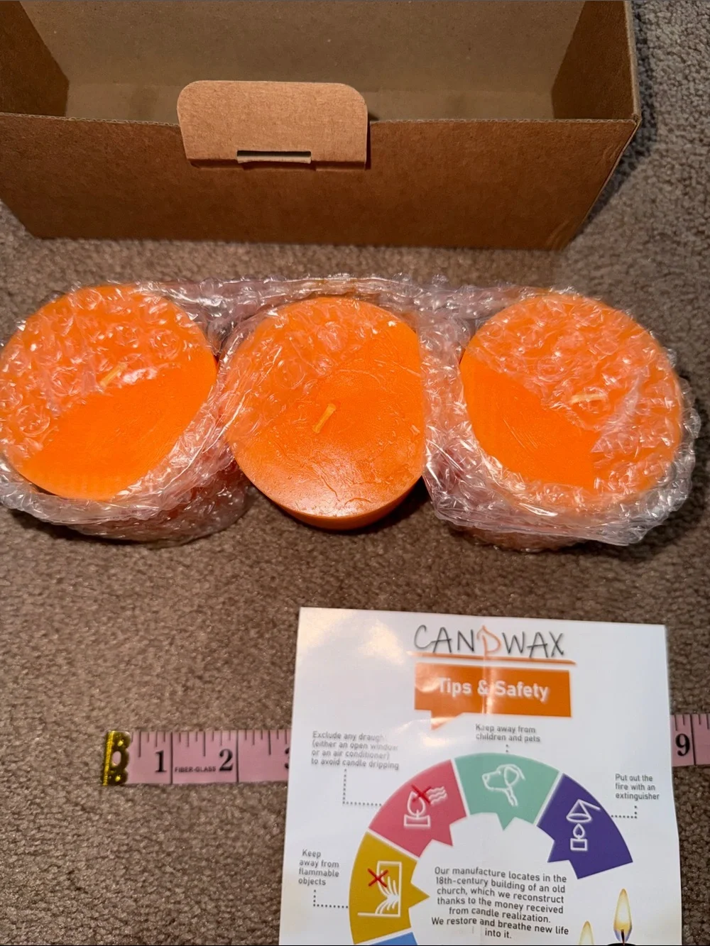 Set of 3 Orange Pillar Candles - Unscented Decorative Candles 3x3”